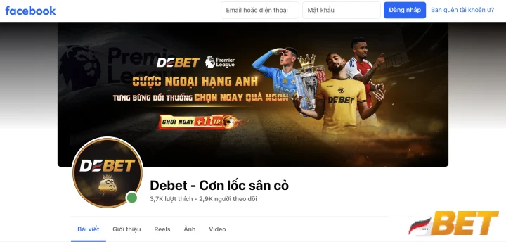 Liên hệ với Debet thông qua trang facebook của nhà cái