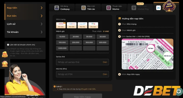 Hướng dẫn 3 phương thức nạp tiền Debet 