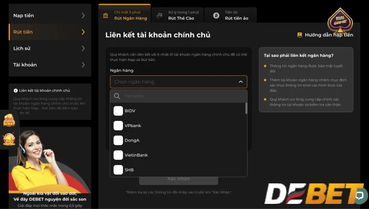 Cách 1 - Rút tiền Debet qua ngân hàng
