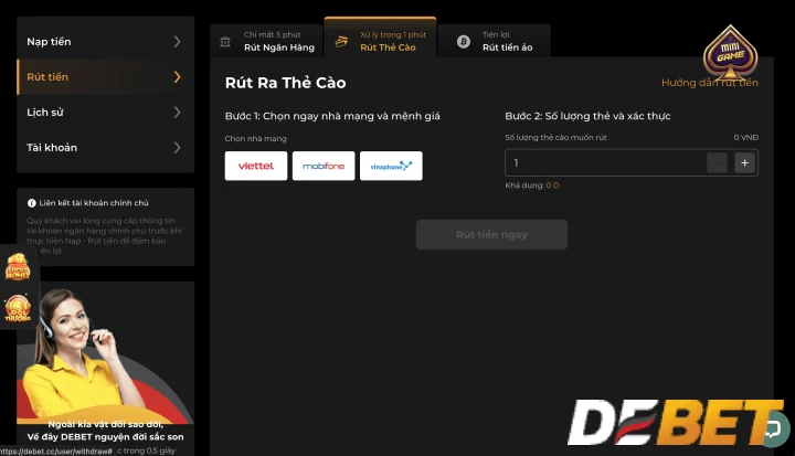 Cách 2 - Rút tiền từ Debet với thẻ cào