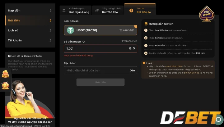 Cách 2 - Rút tiền từ Debet với thẻ cào